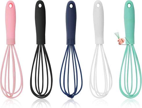 NCAM 5 Pcs Silicone Whisk for Cooking, Mini Stainless Steel Dough Whisk, Non Stick Hand Whisk