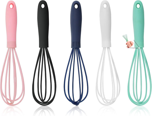 NCAM 5 Pcs Silicone Whisk for Cooking, Mini Stainless Steel Dough Whisk, Non Stick Hand Whisk