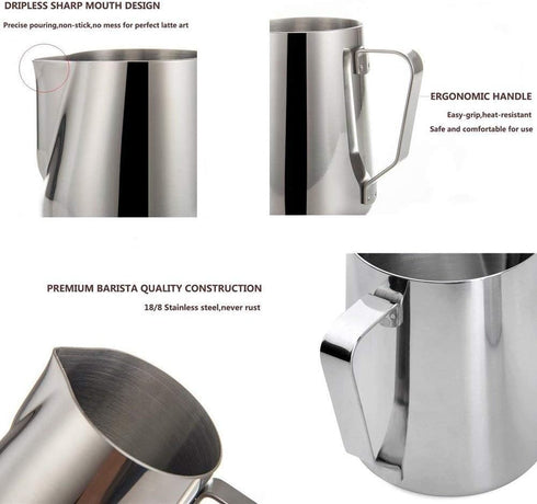 Milk Frothing Pitcher Cup, 12oz/350ML Stainless Steel Steaming Jug for Coffee Latte Art, Barista Accessories