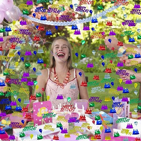 Happy Birthday Confetti Sprinkles, Table Scatters for Birthday Party Decoration, Metallic Foil Confetti, 1.5 Ounce