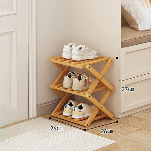 3 Comeon Shoes Rack for Front Door,Space Saving Wooden Shoes Organizer Entryway Corner Folding Shoe Shelf ([Primary
