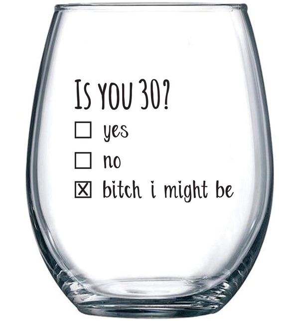 1990 30th Birthday Gift for Women and Men, Funny Wine Glass - 30 Year Old Party Supplies for Him, Her - 15oz