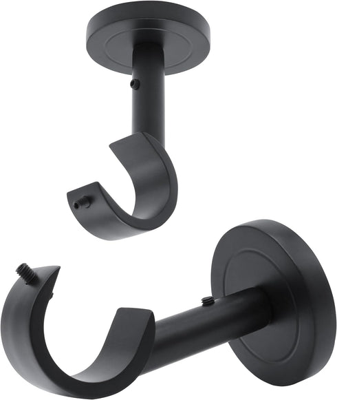Ceiling Curtain Rod Brackets, 2 pcs Heavy Duty Holders for Up to 1 Inch Rods, Ceiling Mount and Wall Installation