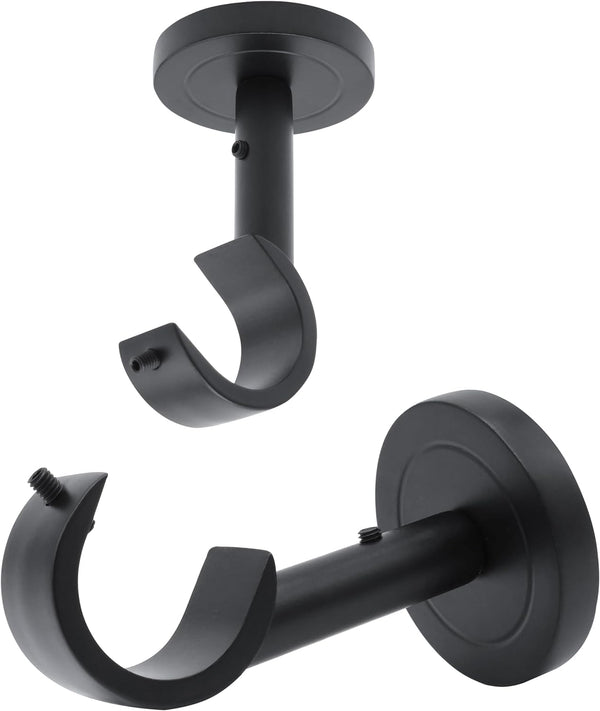 Ceiling Curtain Rod Brackets, 2 pcs Heavy Duty Holders for Up to 1 Inch Rods, Ceiling Mount and Wall Installation