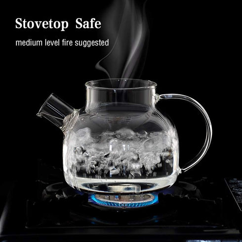 CnGlass Glass Teapot, Stovetop Safe, 30.4oz Clear Teapot with Removable Filter Spout for Loose Leaf Tea