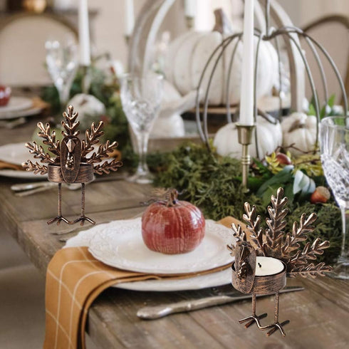 FORUP 6 Pack Metal Turkey Tea Light Candle Holders - Thanksgiving Home Table Decoration