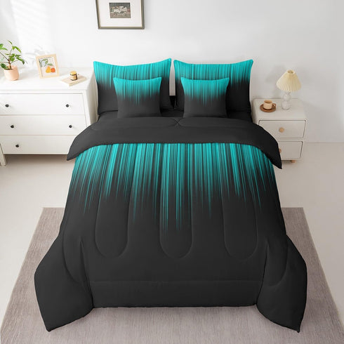 Feelyou Abstract Ombre Comforter Set with Sheets Kids Teens Teal and Black