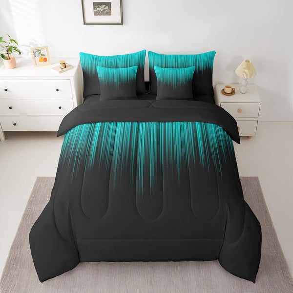 Feelyou Abstract Ombre Comforter Set with Sheets Kids Teens Teal and Black