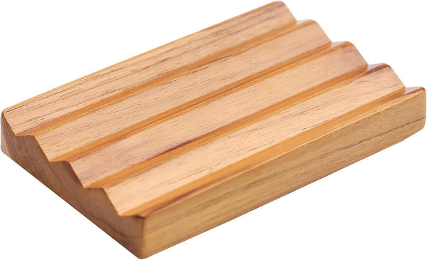 HTB Teak Soap Dish for Shower - Wood Decorative Bath Soap Holder with Heightened Base Design for Kitchen, Bathroom
