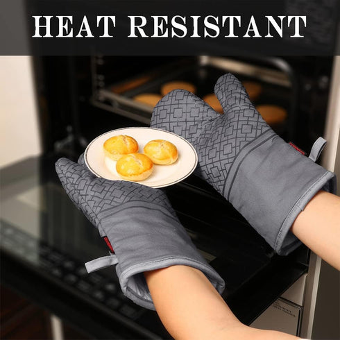 Oven Mitts and Pot Holders Set, 6pcs High Heat Resistant 550 Degree Oven Gloves with Non-Slip Silicone Surface