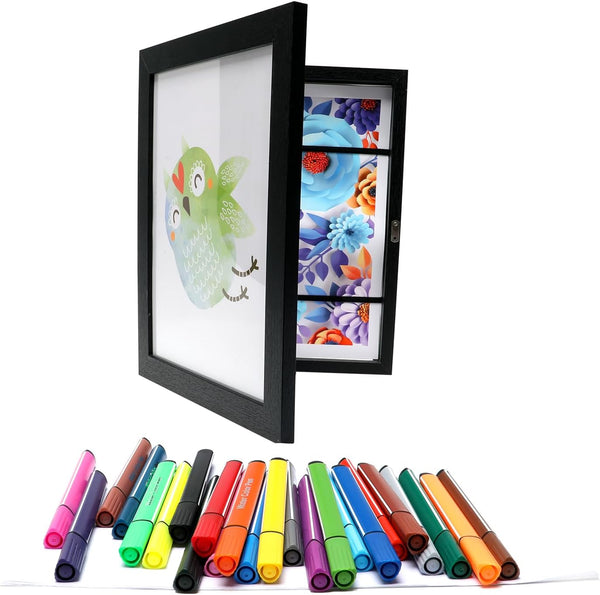 Kids Art Frame, Black, Changeable Display 8.5"×11" or 7"×9" with Magnetic Door for Children Artwork