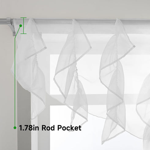 PearAge Ruffled Voile Semi Sheer Curtain Valance, Shabby Chic Ruffle Valance for Kitchen, 52x26 Inches