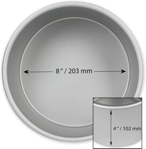 PME Professional 8 x 4 Round Aluminum Baking Pan, 8-Inch, Silver