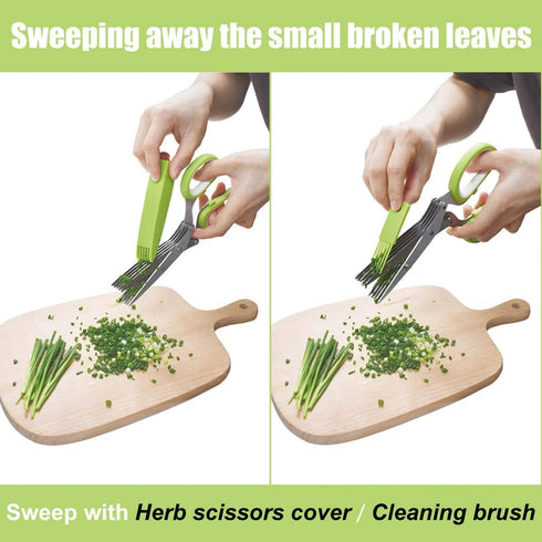 Herb Cutter Scissors, 5 Blade Kitchen Multipurpose Cutting Shear with Safety Cover & Cleaning Comb (Green)