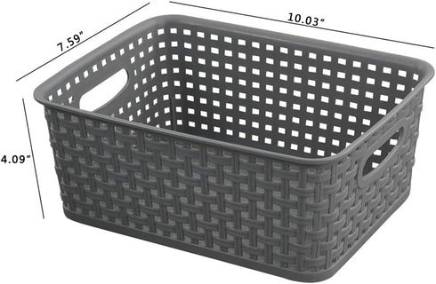 Teyyvn Plastic Storage Basket, Pack of 6, 10.03" x 7.59" x 4.09", Gray