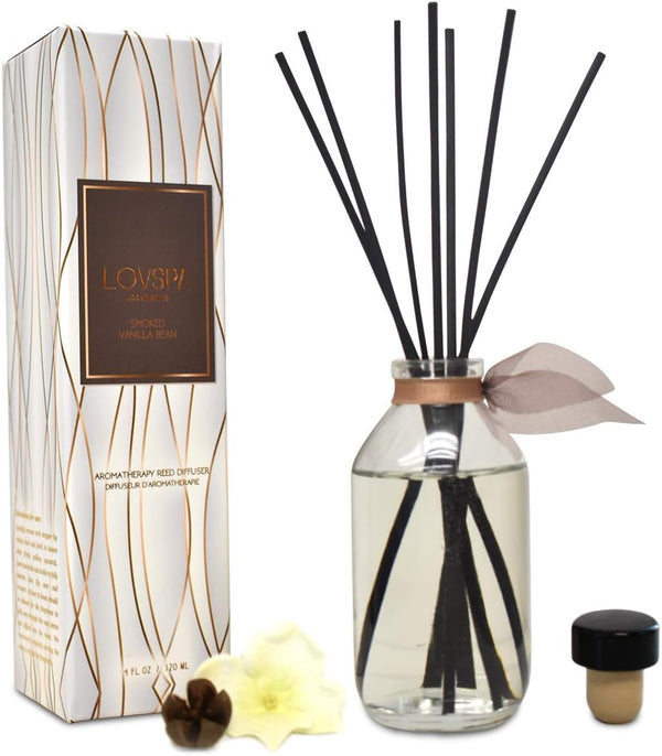 LOVSPA Smoked Vanilla Reed Diffuser Set, Scented Oil Diffuser with Sticks, Home Fragrance Accessories