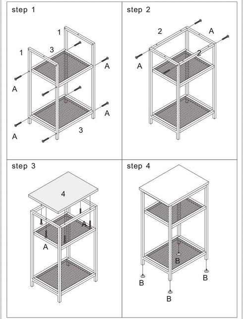 2-Tier Side Table with Mesh Shelves, Open Shelves Small End Table, Industrial Wood Look Night Stand with Metal Frame