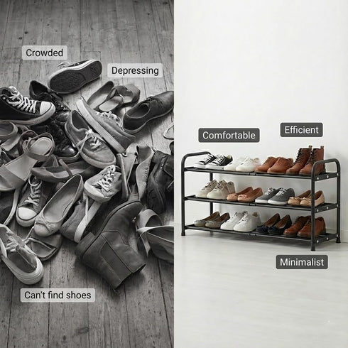 3-Tier 9.4" Closet, 17.3"-31.5" Expandable Shoe Rack, Ultra-Slim Metal Shoe Shelf for Entryway & Adjustable Length