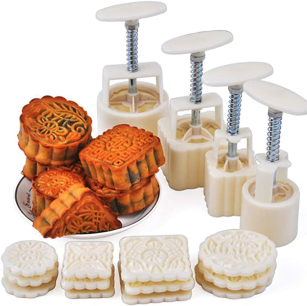 Mooncake Mold Press with 12 Flower Patterns, DIY Hand Press Pastry Tool for Mid Autumn Festival (50g+100g)