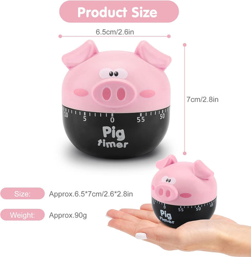Cute Cartoon Pig Kitchen Timer, 0-55 Minute Wind Up Dial, Loud Alarm Timer, Mechanical Cooking Timing Tool (Pink)
