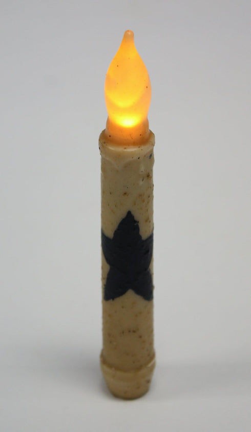 Set of 2 Primitive LED Taper Candles with Black Star, Battery Operated, Wax-Dipped