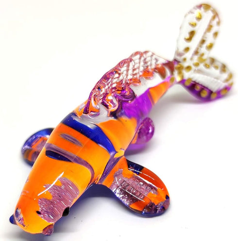 Japan Carp Koi Fish Miniature Figurines - Hand Blown Glass Art Collectible Decor (Purple Orange)