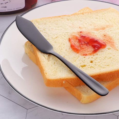 Stainless Steel Cheese Dessert Knives, Set of 6, Breakfast Butter Knife & Sandwich Spreader (Black)