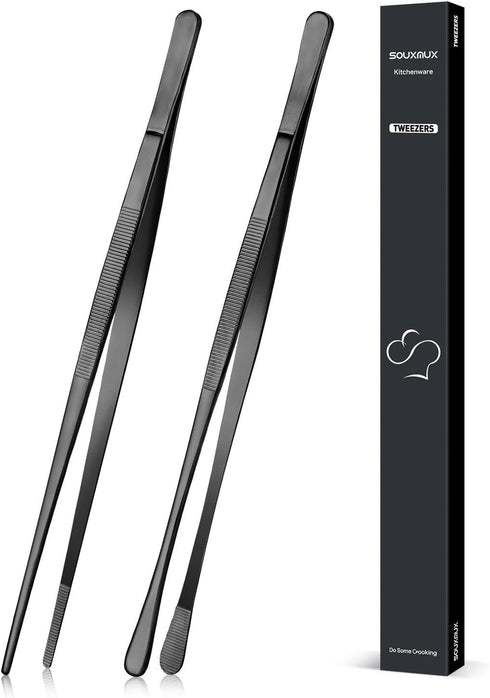 2 Pcs 12-inch Cooking Tweezers Tongs - Precision Stainless Steel Chef Tools for BBQ, Plating, and Serving