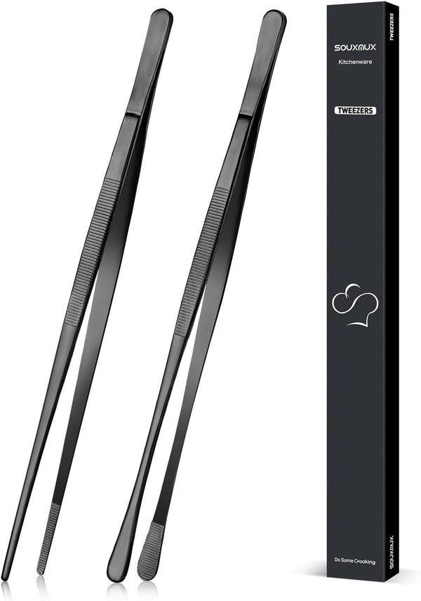 2 Pcs 12-inch Cooking Tweezers Tongs - Precision Stainless Steel Chef Tools for BBQ, Plating, and Serving