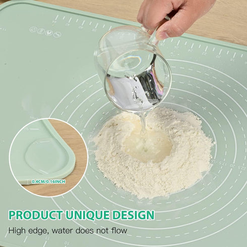 Silicone Pastry Mat 20"*16" Extra Thick Non Stick Baking Mat Food Grade Silicone Dough Rolling Bake Mat with Edge Heightening Green by EuChoiz