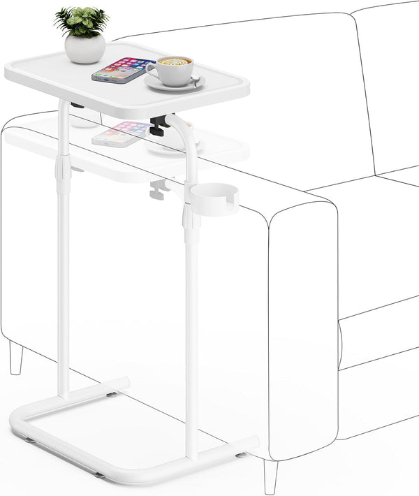 TUTOTAK C Shaped End Table with Tiltable Surface, Adjustable Height Side Table,