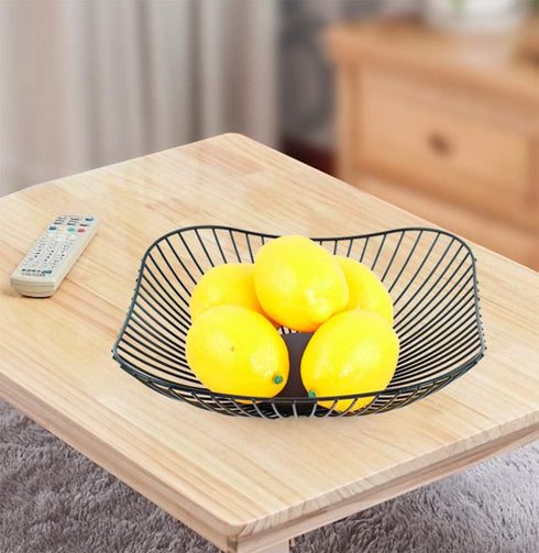 Countertop Basket for Fruit - Metal Wire Fruit Vegetable Bowl for Kitchen Black Storage Holder Stand for Bread, Home Decor, 10 Inches (Square)