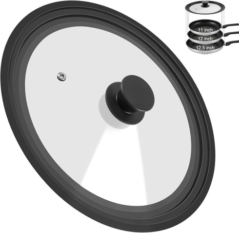 Universal Lid for Pots, Pans, and Skillets, Silicone Replacement Pan Cover for 11", 12", 12.5" Cookware