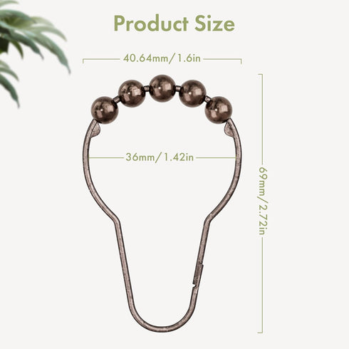 Amazer Decorative Bronze Shower Curtain Hooks - Stainless Steel Rust-Resistant - Set of 12 for Curtains