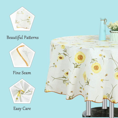 uxcell Seamless Waterproof Vinyl Round Tablecloth 60" Dia for Parties/Wedding/Restaurant Decoration, Yellow Flower