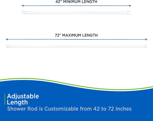 Kenney KN609C/10 Twist & Fit No Tools Camlock Tension Shower Curtain Rod, 42-72" Adjustable Length, White