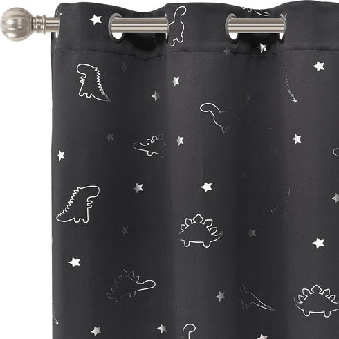 LORDTEX Dinosaur and Star Foil Print Blackout Curtains for Kids Room -