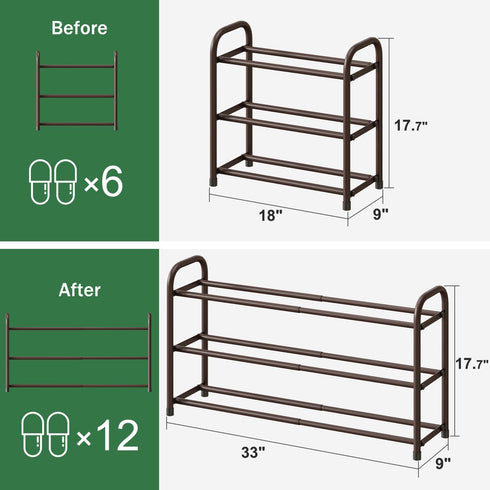 kiplant Closet, 3-Tier Closet, Expandable Shoe Rack for Shoe Organizer for Metal Adjustable Black Shoe Shelf Storage