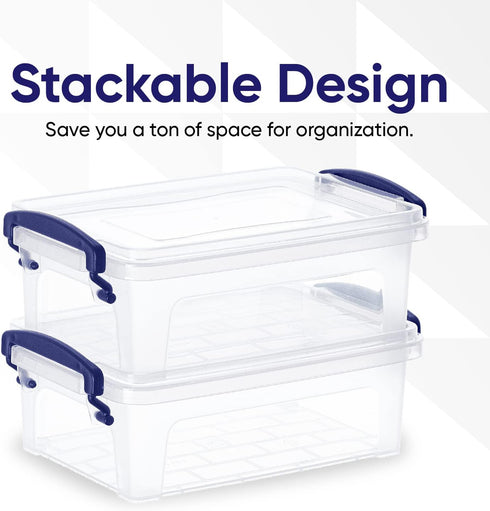Superio Mini Storage Bins with Lids, Clear Plastic Containers, Stackable Totes, BPA Free, 1.25 Qt, 2 Pack