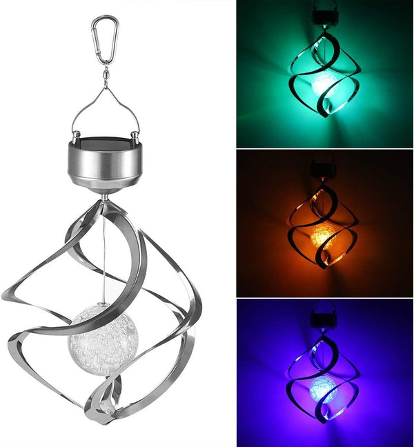 Powstro Solar Hanging Lamp, Wind Sparkling Crystal Ball Color Changing LED Ornament