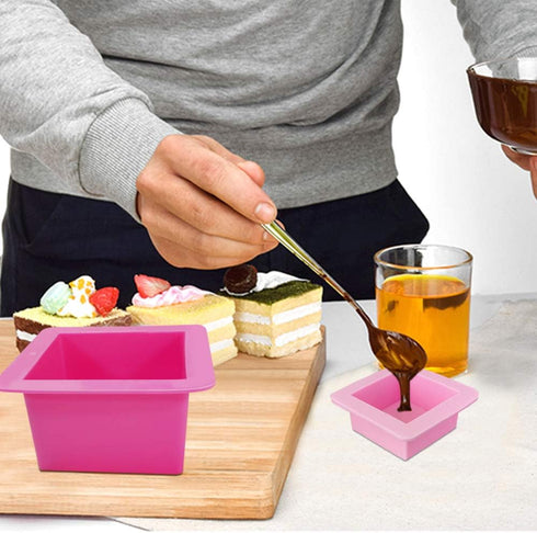 3 Pcs Non-Stick Square Baking Silicone Molds, Quick Release Bread Pan Tray for Cheese Cake, Handmade Toast Mold - Rose