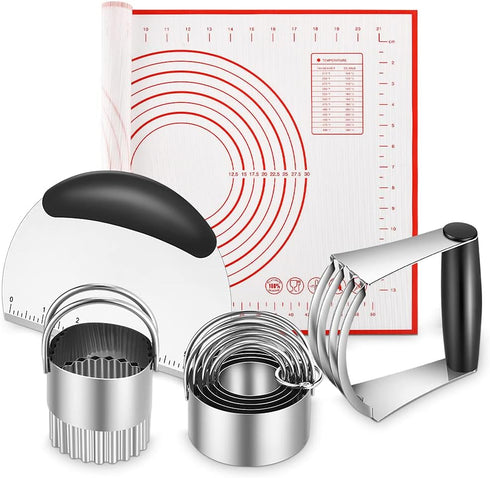 Pastry Utensils Set - Stainless Steel Pastry Blender, Dough Cutter, Biscuit Cutter, Silicone Baking Mats (5 Pcs/Set)