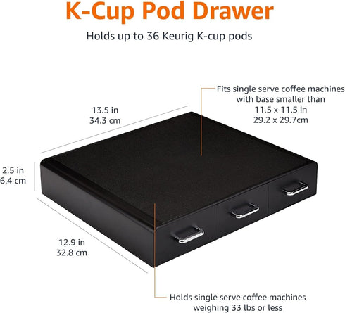 3 36 Amazon Basics K-Cup Compatible Coffee Pod Storage Drawer, Easy-Open Drawers, Pod Capacity, Black