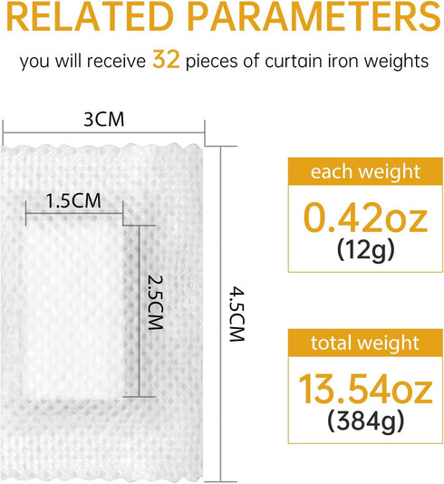 32 Pcs Curtain Iron Weights - Vinyl Covered Drapery Weights for Home Office, Heavy Sew in Drapery Weights