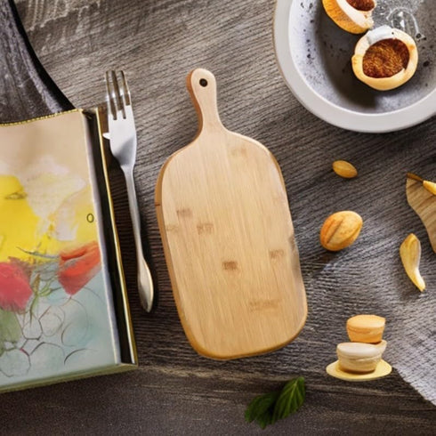 Bamboo Cutting Board for Pizza, Fruit, Meat, Cheese Platter, 15.4 x 7.3 Inch with Handle
