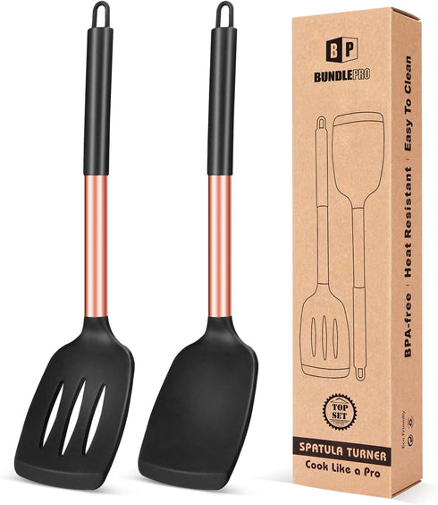 Pack of 2 Non-Stick Silicone Solid Turner Spatulas, High Heat Resistant BPA Free, Ideal for Cooking Fish, Eggs,