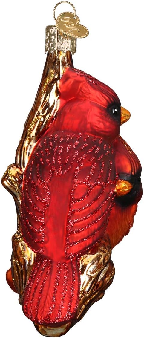 Old World Christmas Pair Bird Watcher Collection Glass Blown Ornaments, Northern Cardinal