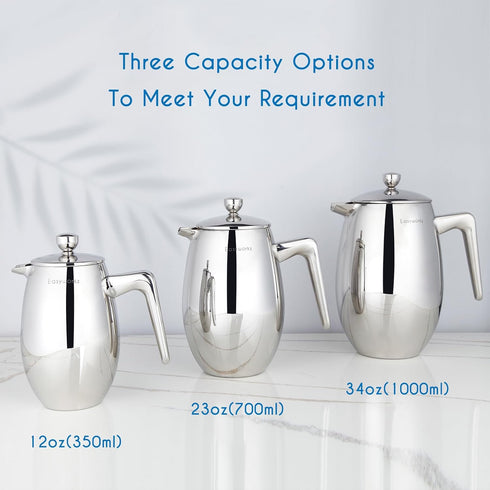 Easyworkz Nando 12 oz Double Wall Insulated Thermal French Press, 304 Stainless Steel