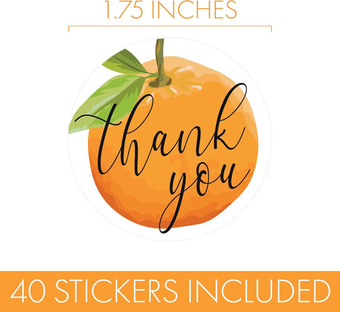 Little Cutie Baby Shower Thank You Stickers | 40 Count Orange Theme Labels for Baby Shower or Gender Reveal