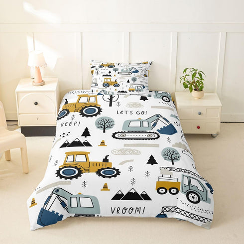 Set Set Set 2Pcs Feelyou Cartoon Car Kids Bedding Construction Bedding Duvet Cover Boys Decor Equipment Trucks
